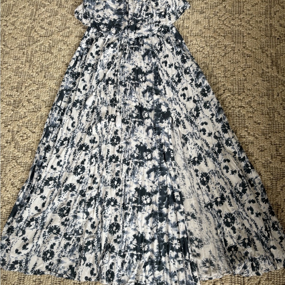Ti dye strapless Dress in blue and White